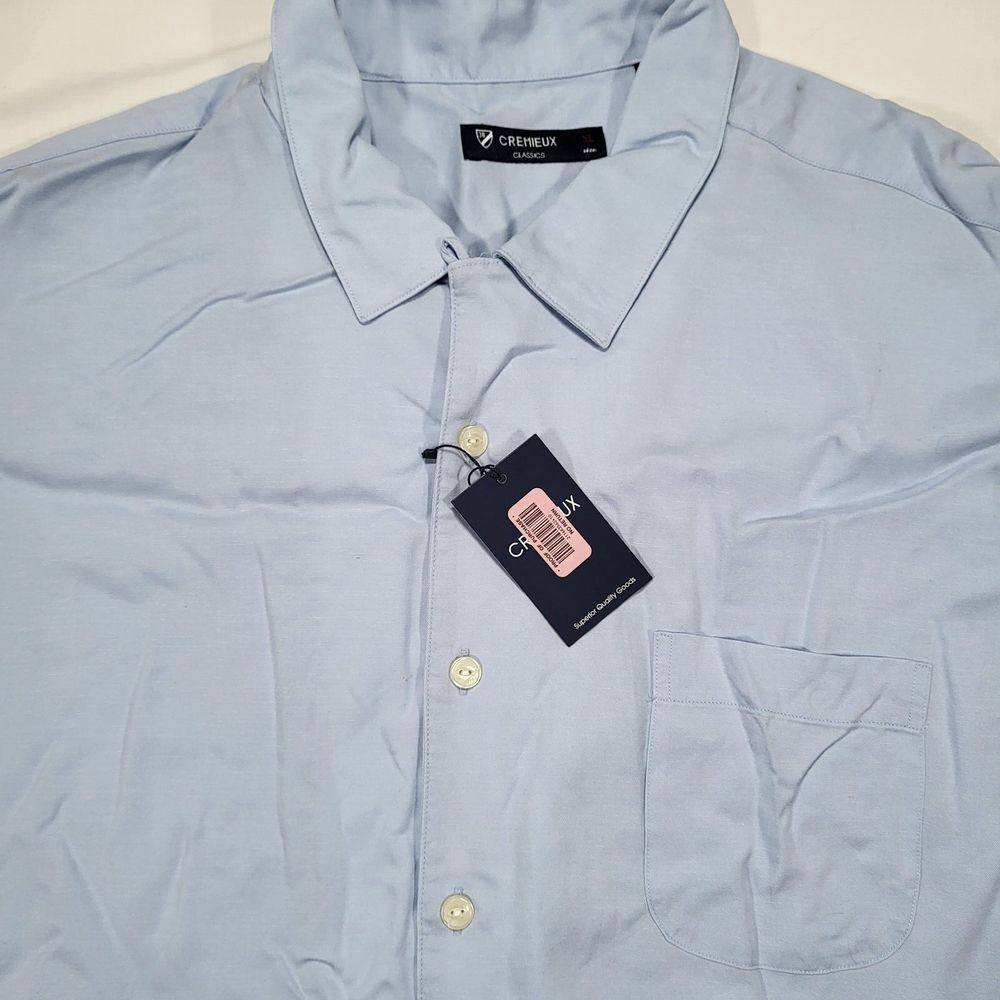 Cremiux Classics Men's XL Blue Short Sleeve Button Up Shirt Linen Lyocell